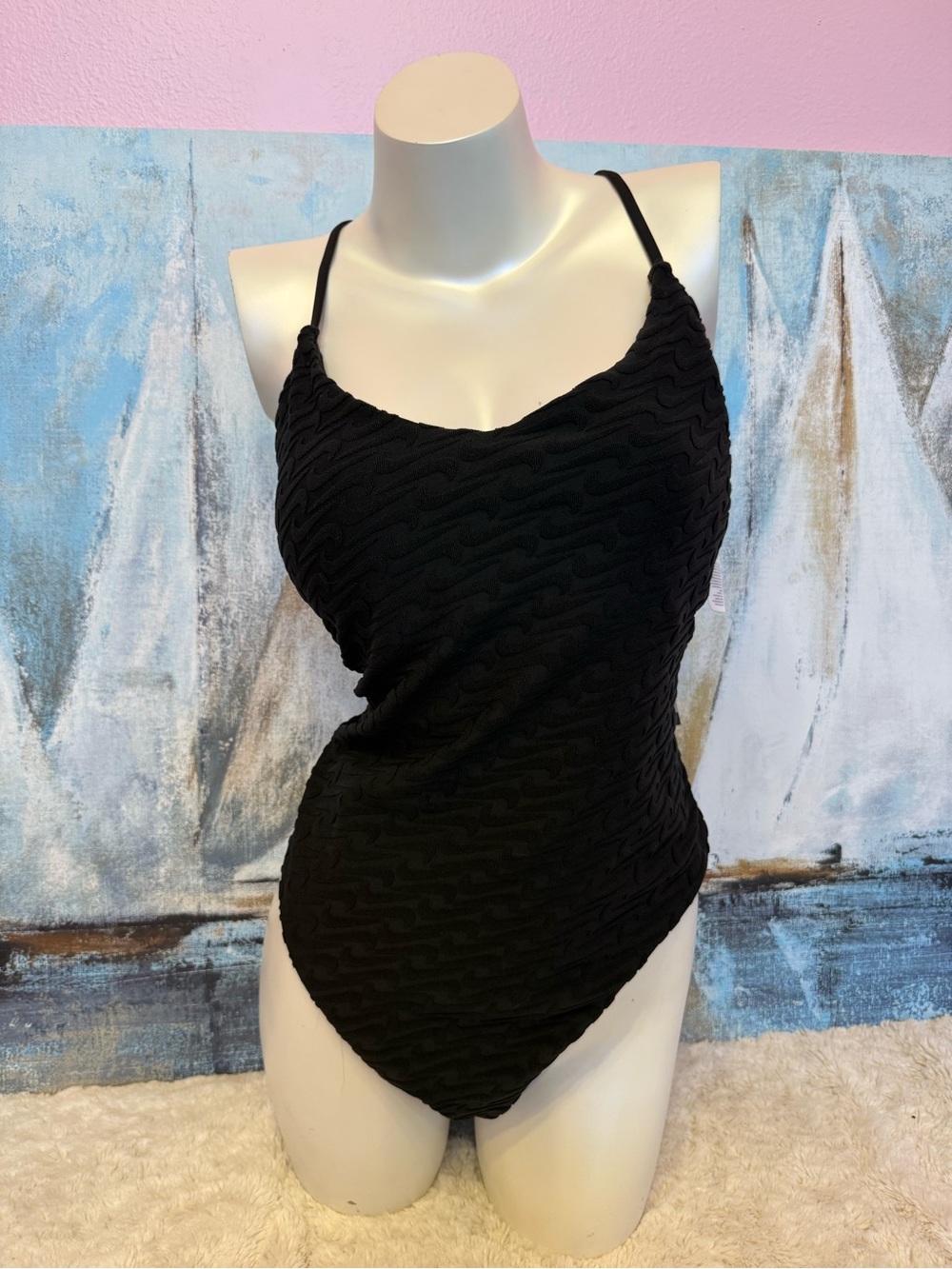 Nike Black Textured Swimsuit with Thin Straps